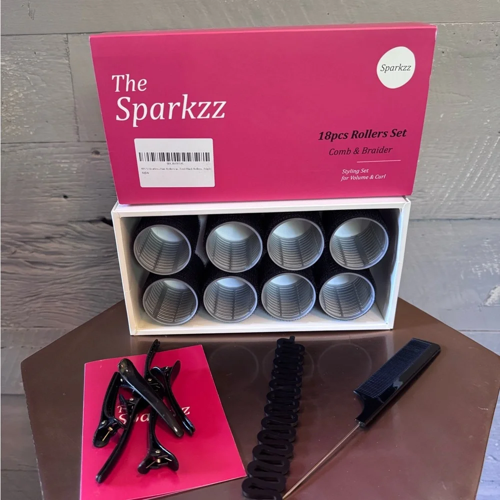 18pcs Black Roller Set with Comb & Braider